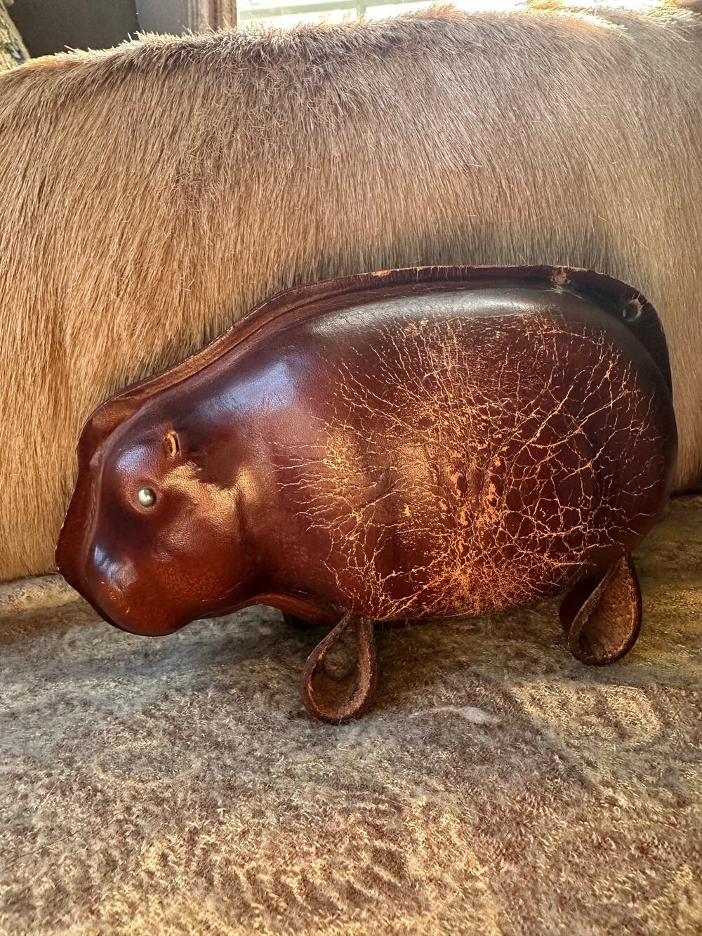 Vintage Kounoike Leather Hippo Hippopotamus Piggy Bank animal